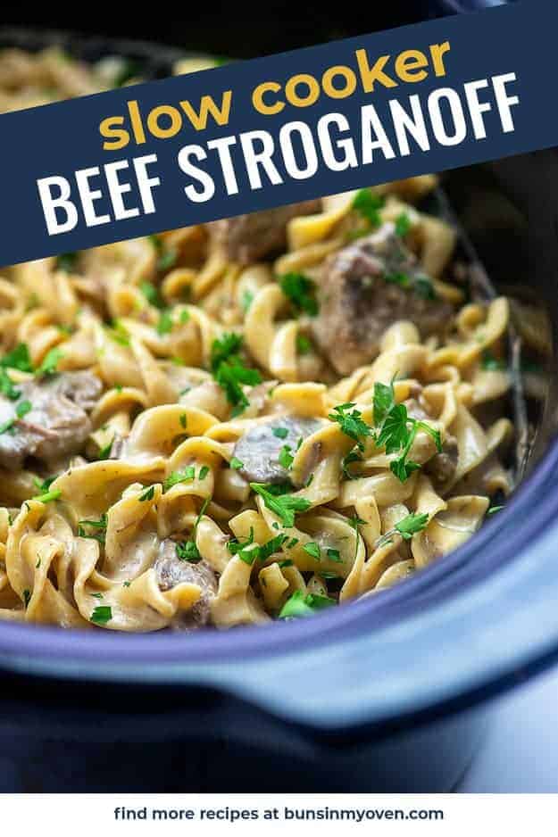 Beef stroganoff in a slow cooker.