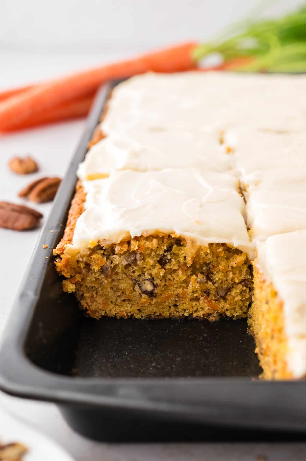 Carrot cake bars in pan.