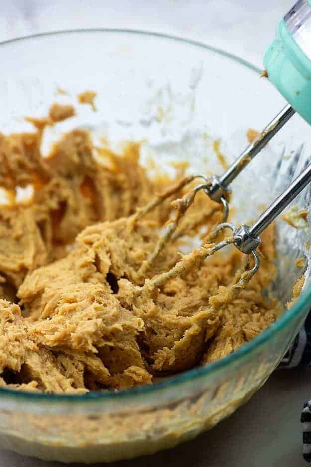 creamy peanut butter mixture in glass bowl