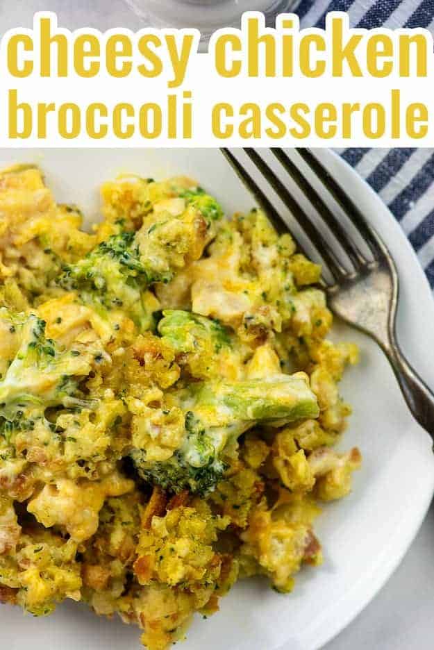 chicken broccoli and stuffing casserole on white plate