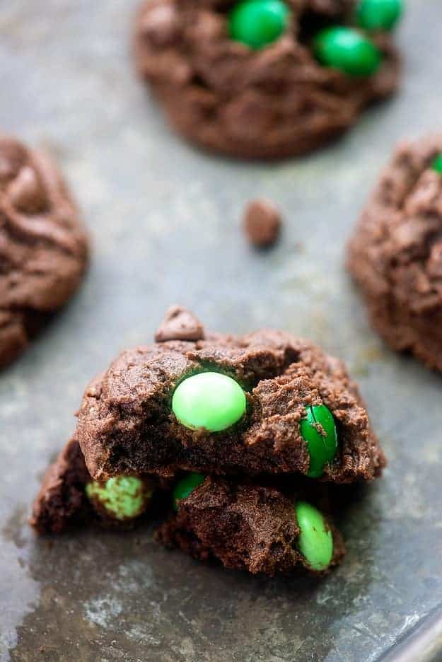 chocolate mint cookies on baking sheet