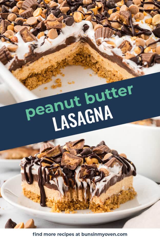 Collage of peanut butter lasagna images.