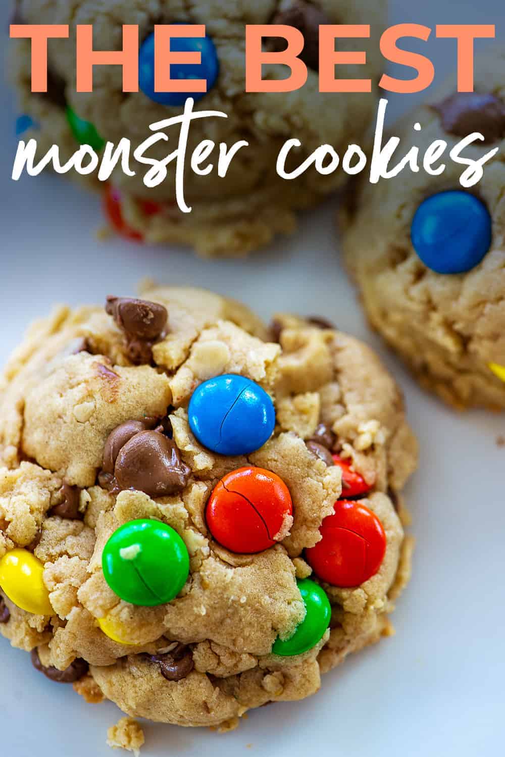 monster cookie image with text for pinterest.