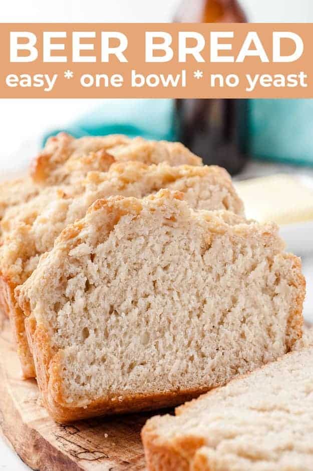 beer bread recipe on wooden cutting board