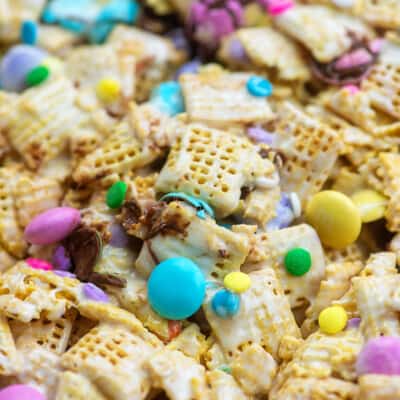 easter cereal bars in glass baking dish