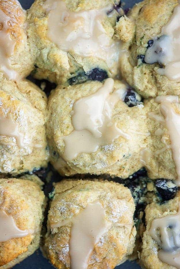 blueberry biscuits with glaze on top