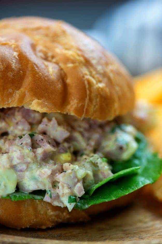 ham salad recipe on croissant with lettuce