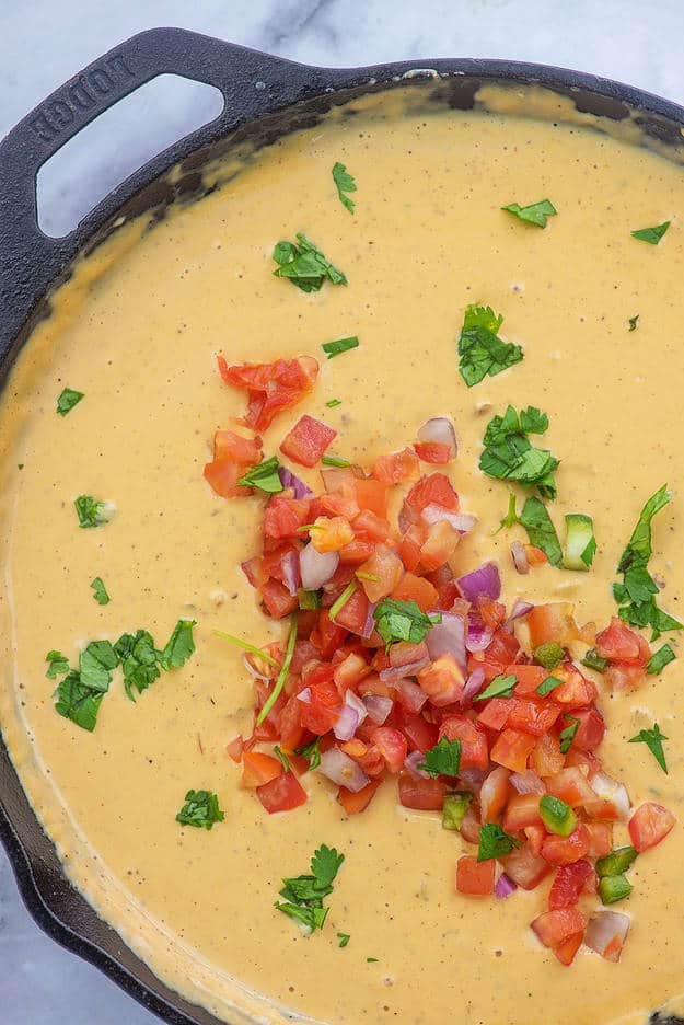 easy queso recipe in cast iron skillet