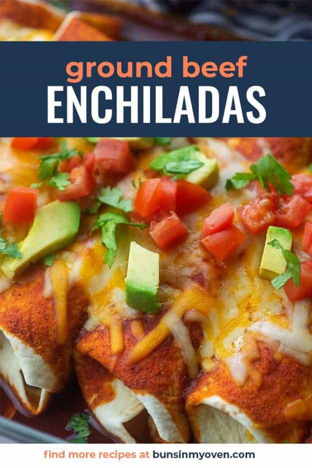 enchiladas in flour tortillas with tomatoes and avocado on top