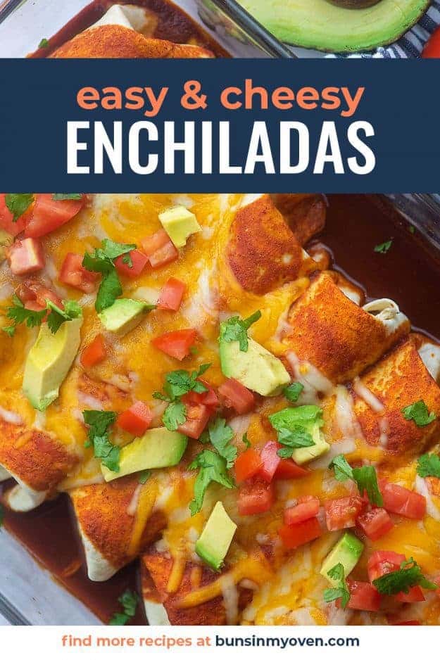 cheesy enchiladas in glass baking dish