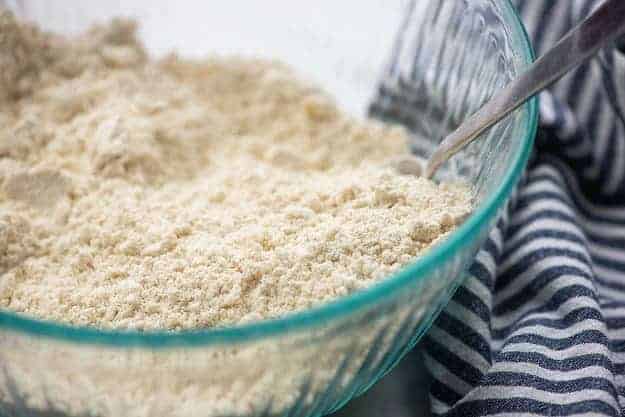 flour and butter cut together in mixing bowl.