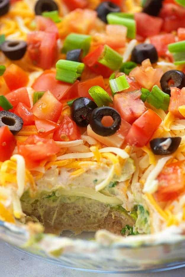 seven layer dip recipe in pie plate