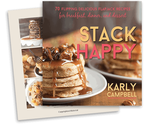 Cookbook cover of the Stack Happy cookbook for pancake recipes