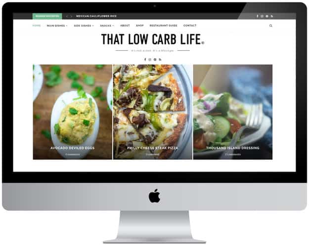 A computer monitor with that low carb life .com webpage open on it.