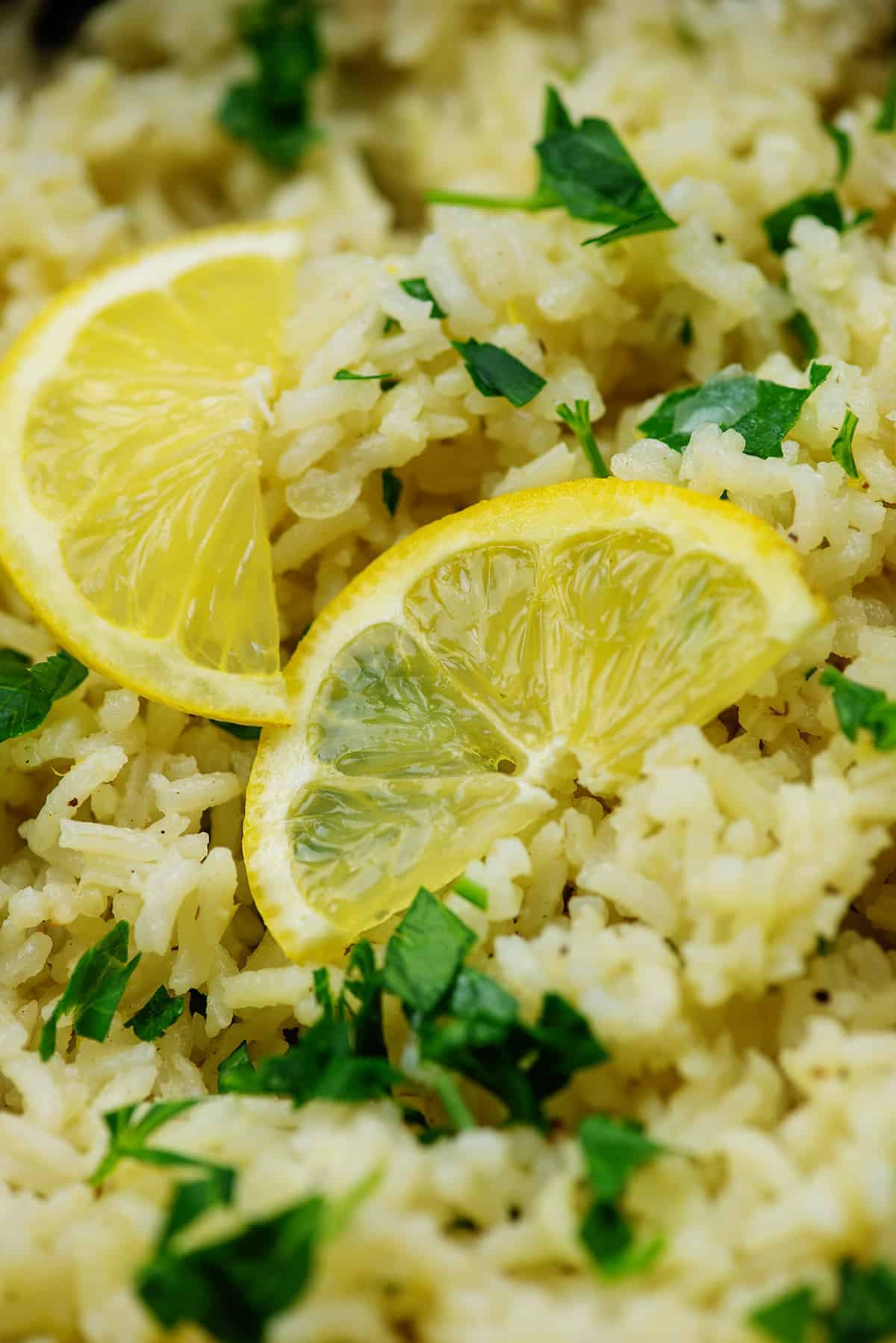 greek rice pilaf with lemon slices