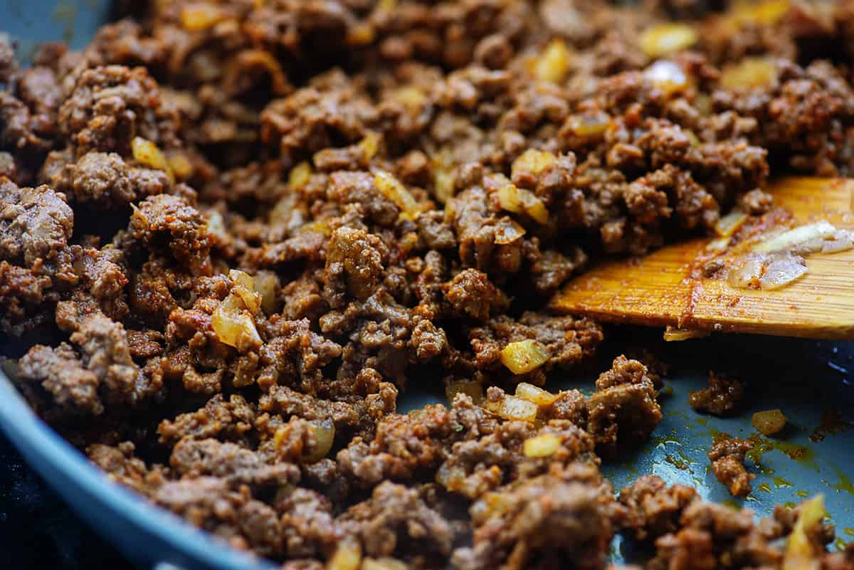 seasoned ground beef in skillet