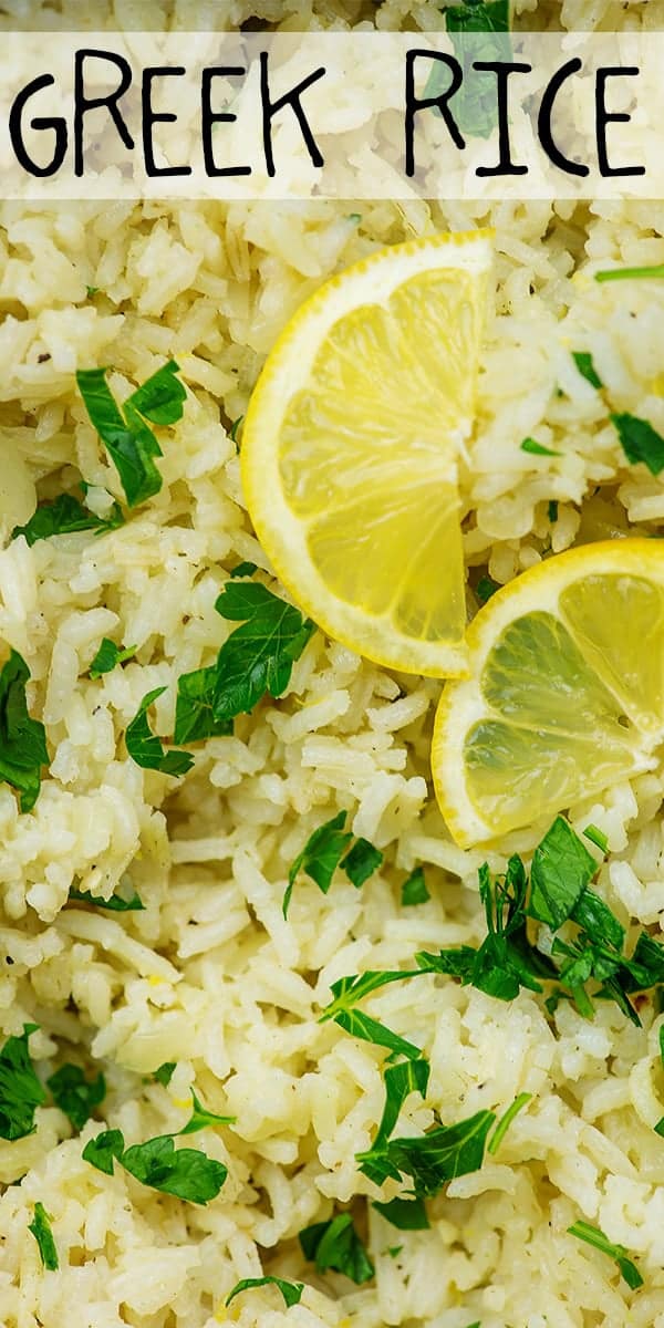 fluffy rice grains with lemon and parsley