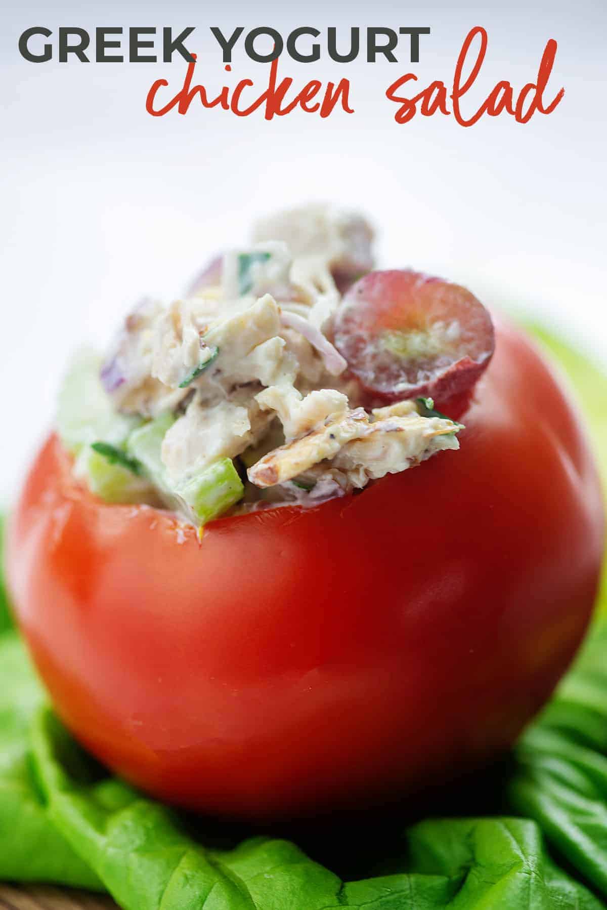 greek yogurt chicken salad stuffed in a tomato