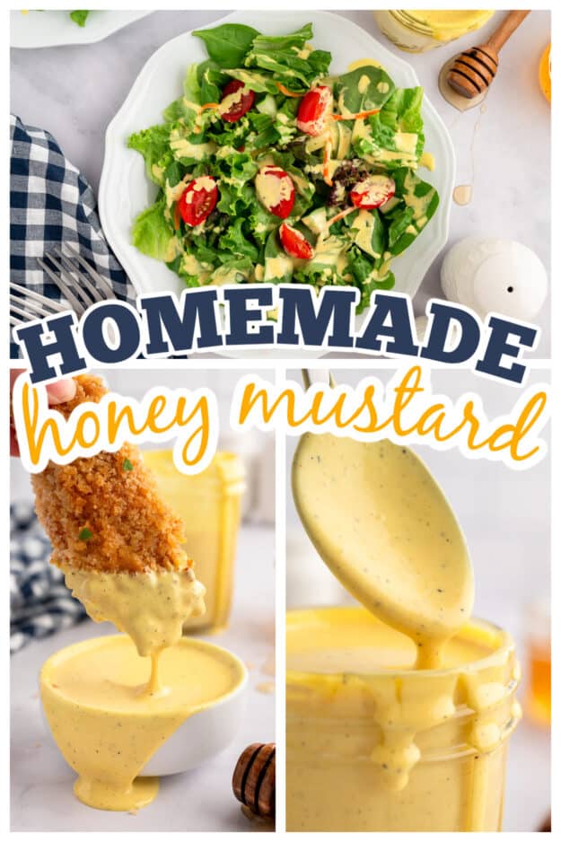 Collage of honey mustard recipe images.