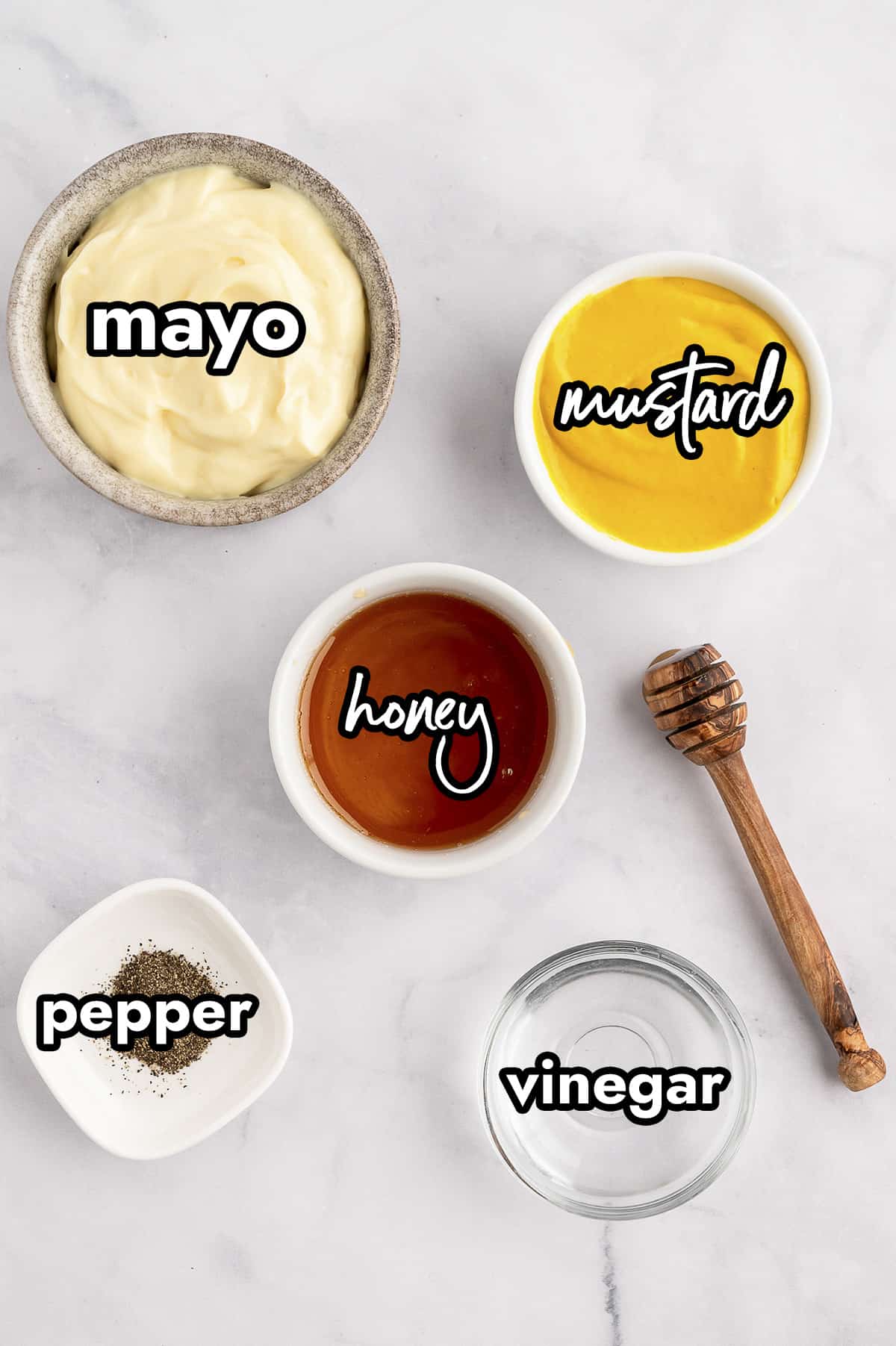 Ingredients for honey mustard recipe.