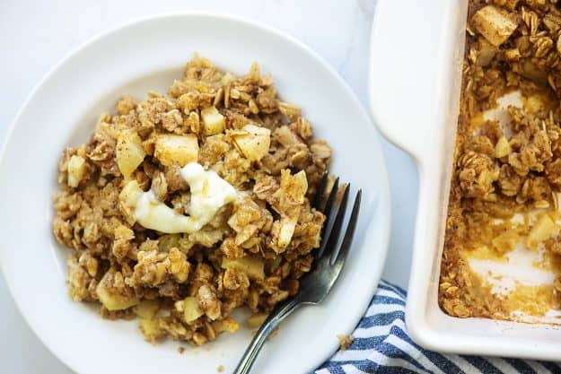baked apple oatmeal with butter on top