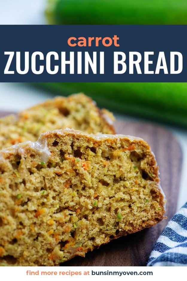 slice of zucchini carrot bread on wooden cutting board