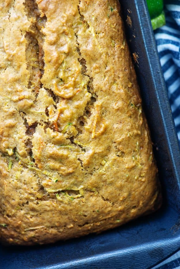 zucchini bread in metal loaf pan