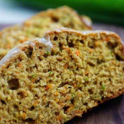 zucchini carrot bread slices on cutting board