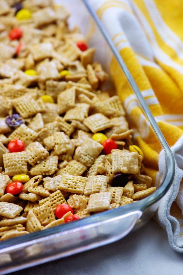 cereal bars in glass baking dish