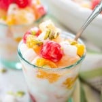 ambrosia salad in small glass.