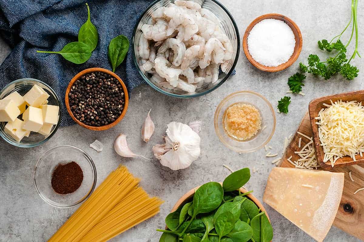 ingredients for easy shrimp pasta recipe