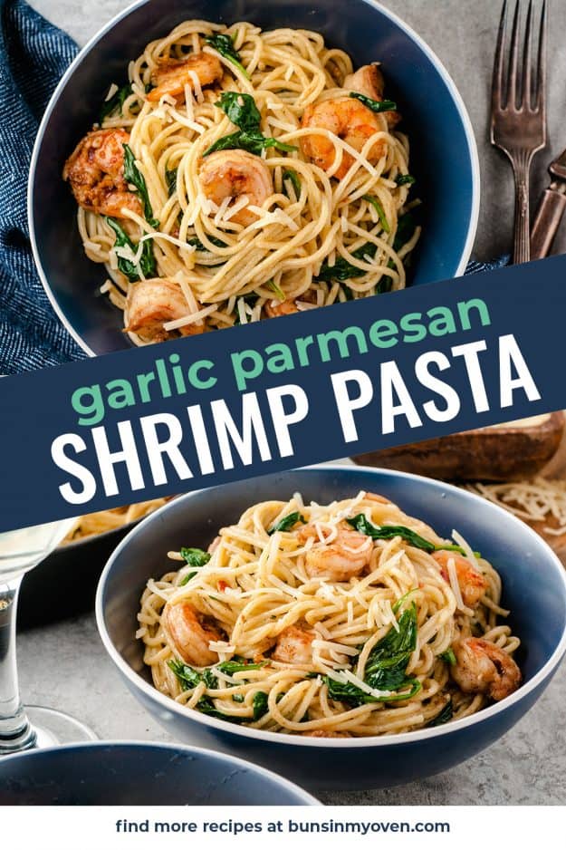 photo collage of shrimp pasta images