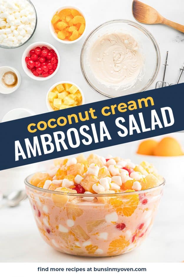 coconut cream ambrosia salad photo collage for pinterest