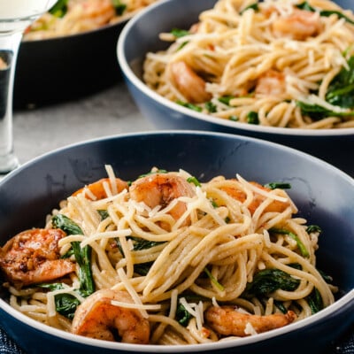 easy pasta recipe with shrimp, parmesan, and garlic