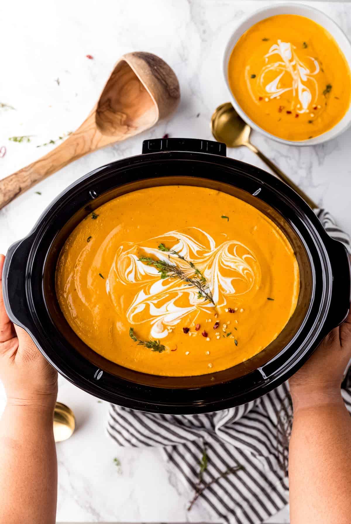pumpkin soup in crockpot.
