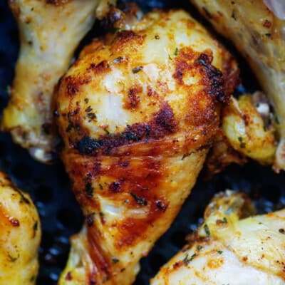 crispy chicken legs in an air fryer.