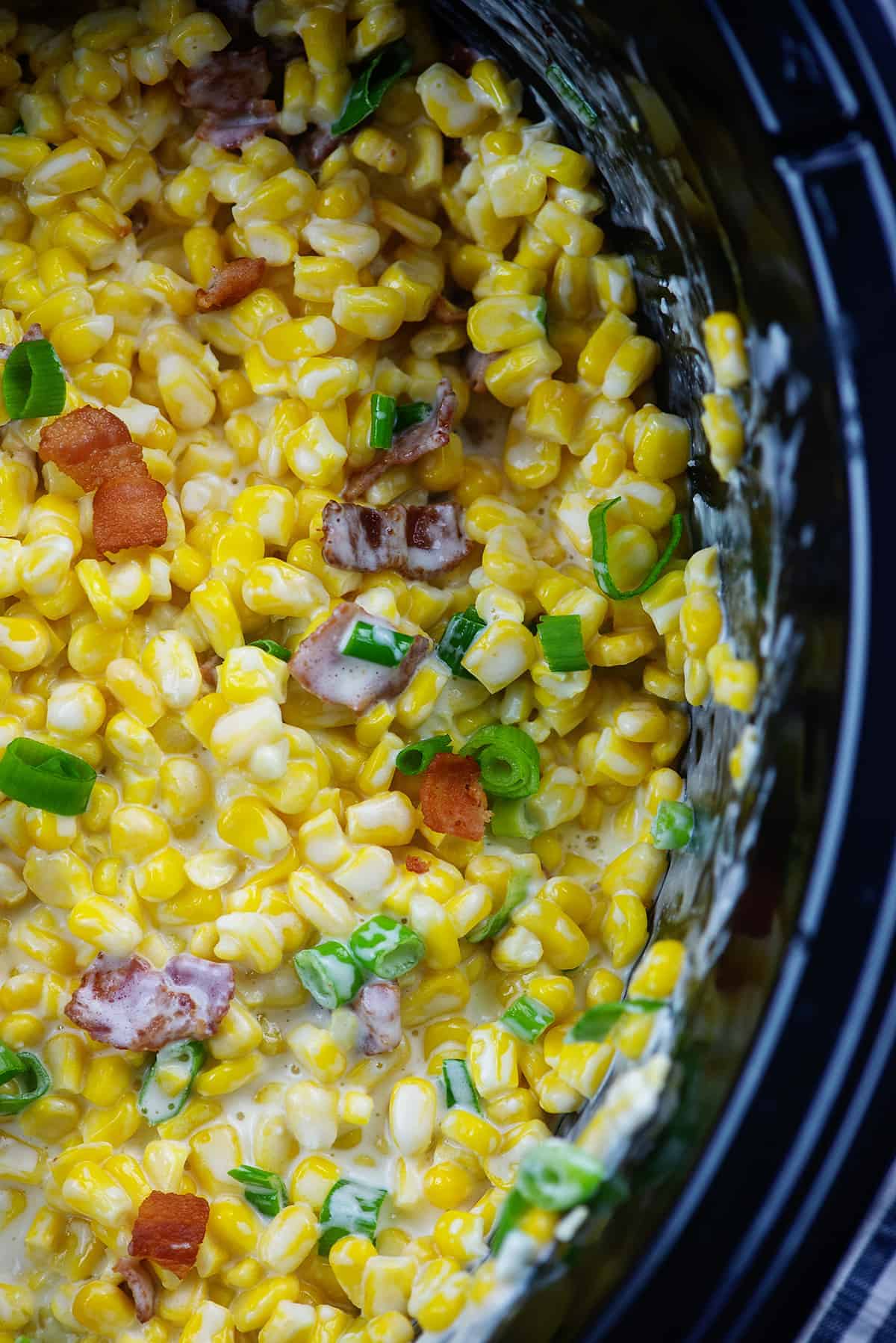 cheesy corn in crockpot with bacon.