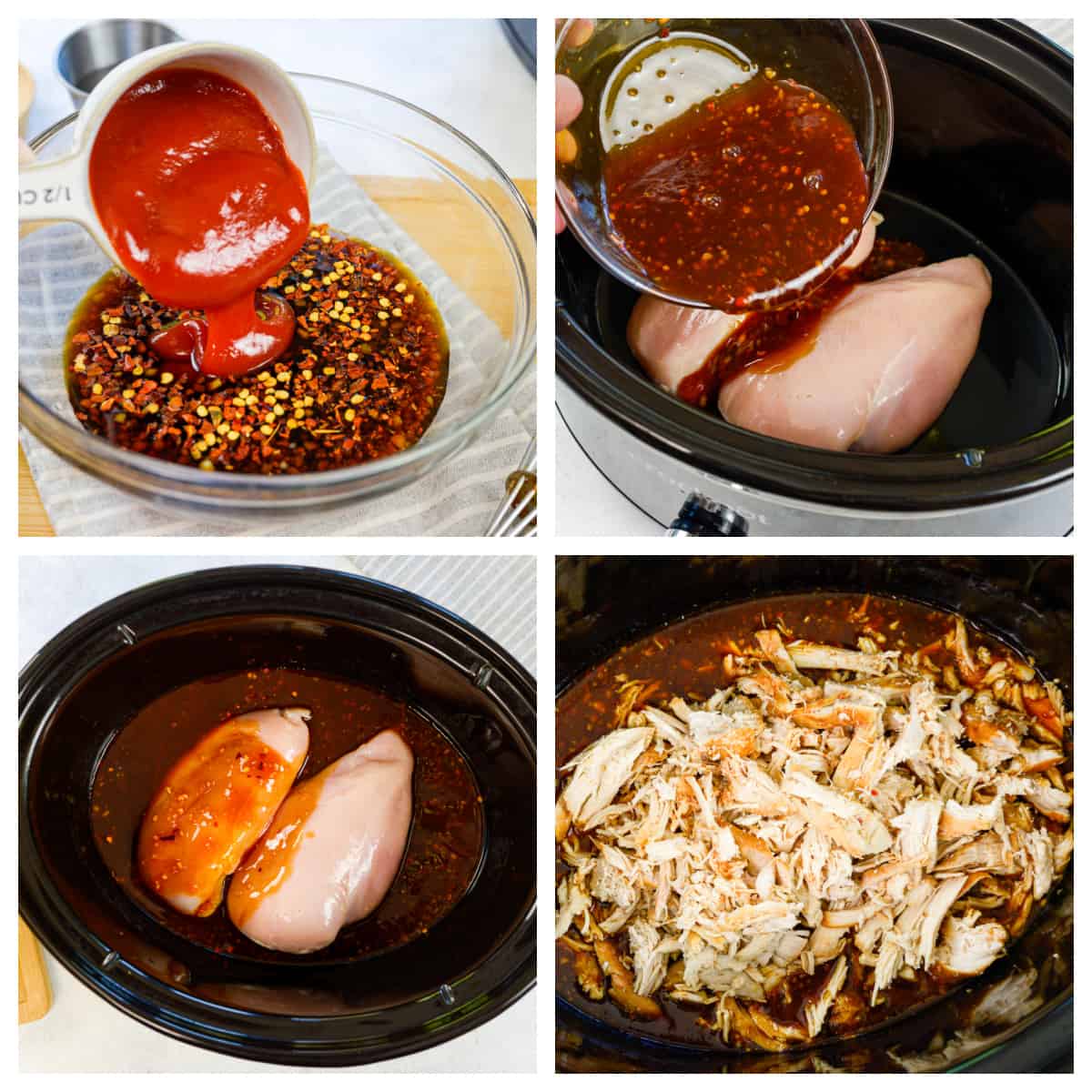 collage showing how to make honey garlic chicken in the crockpot.