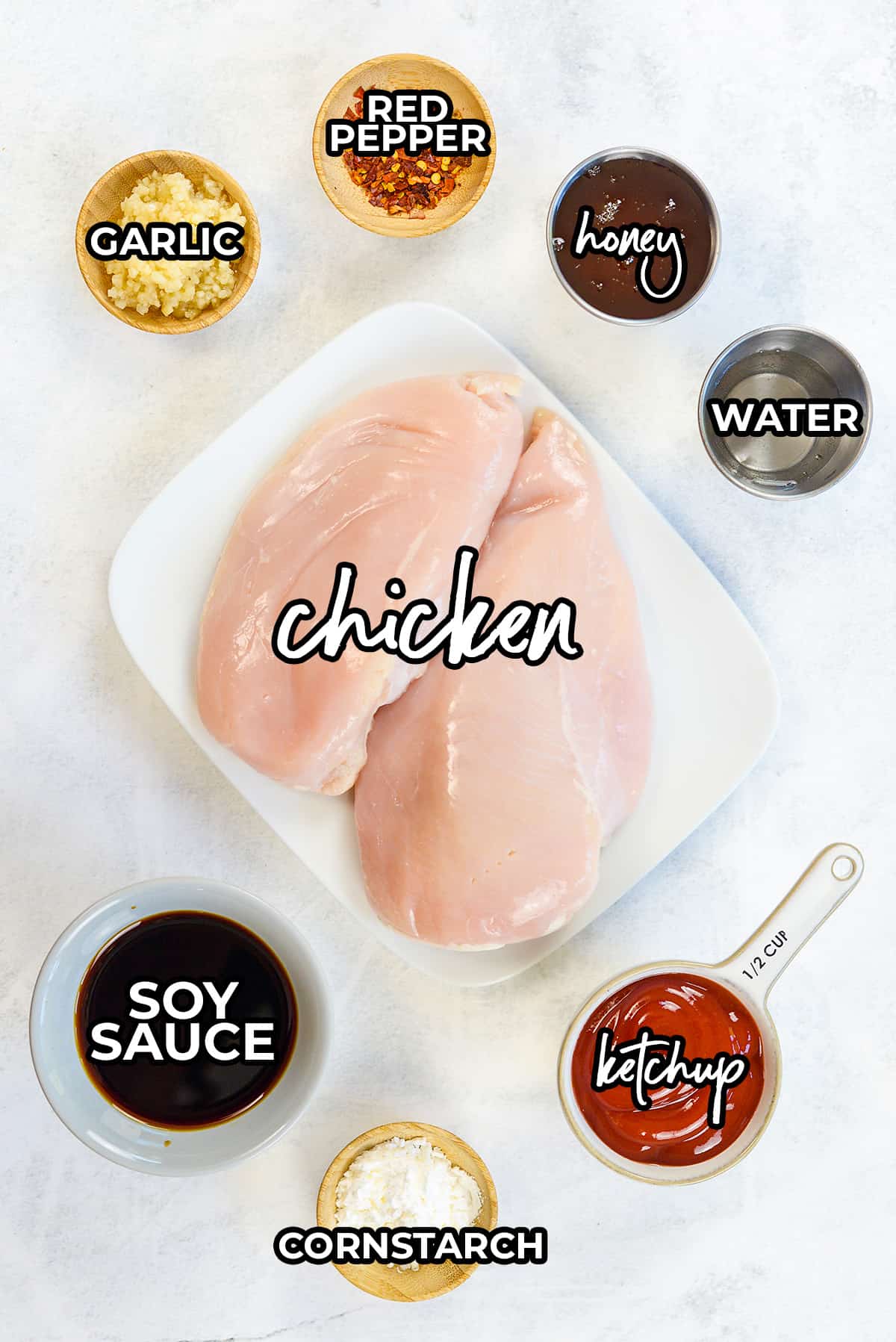 ingredients for slow cooker honey garlic chicken recipe.