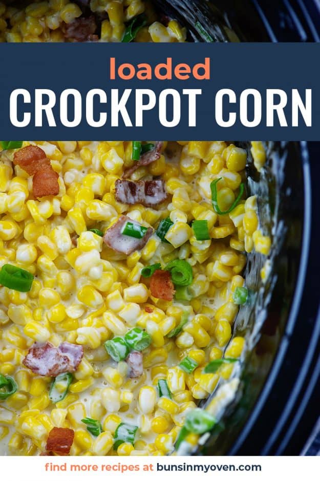 crockpot creamed corn recipe in black crockpot.