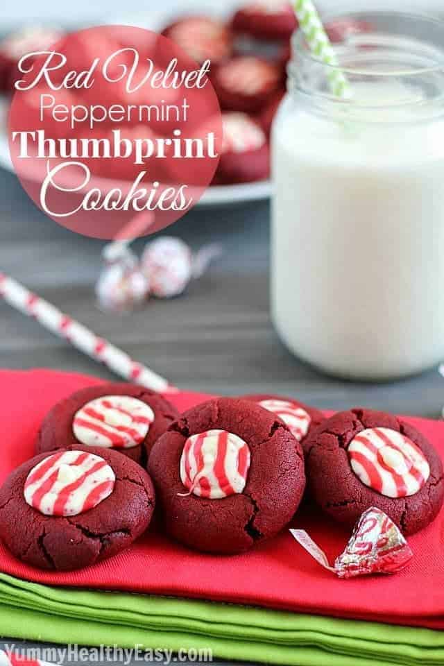 red velvet thumbprint cookie son red napkin