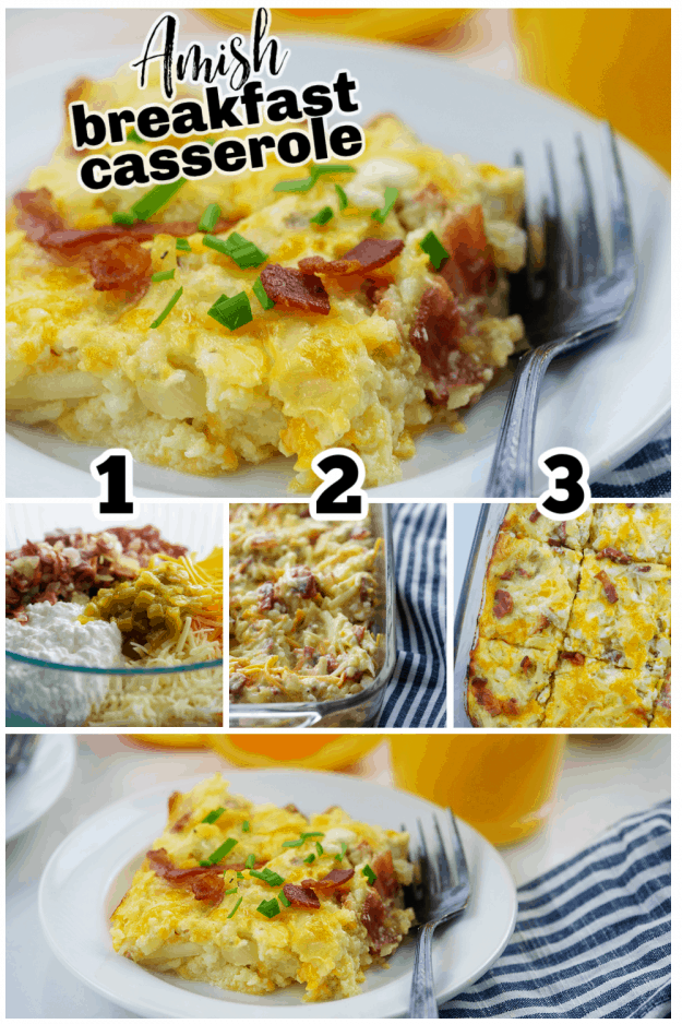 how to make Amish breakfast casserole image collage.