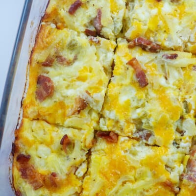 baked Amish breakfast casserole in 9x13 pan.