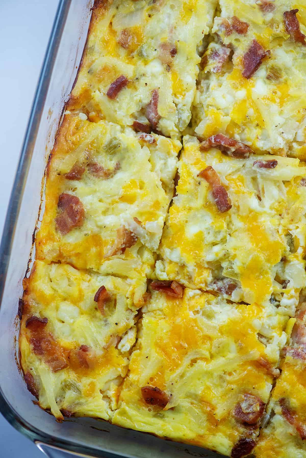 baked Amish breakfast casserole in 9x13 pan.