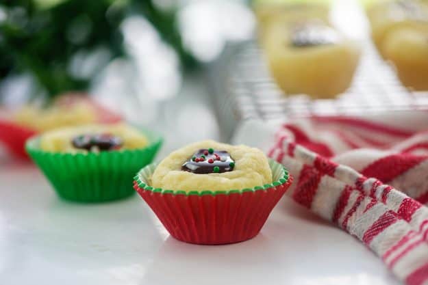 hot fudge thumbprint cookies in cupcake liners.