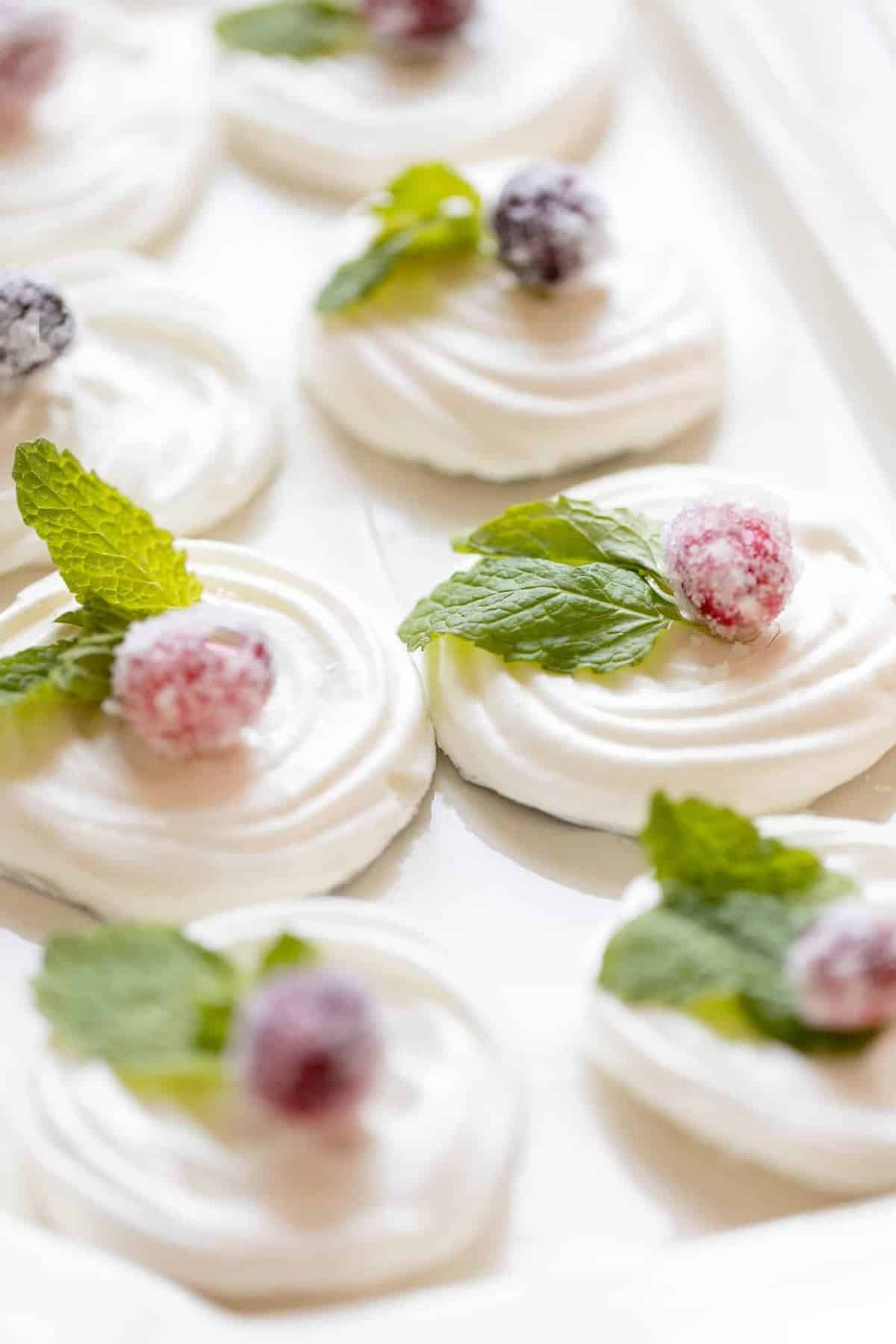 meringues with mint on top