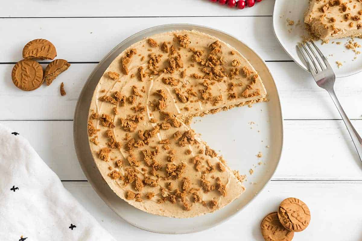 christmas cheesecake on white plate.