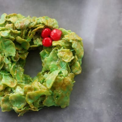 cornflake Christmas wreaths on parchment