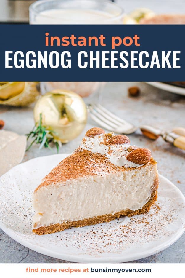 Instant Pot Eggnog Cheesecake sliced and plated.