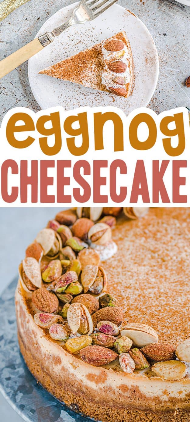 eggnog cheesecake collage.